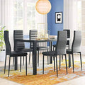 7 Piece Kitchen Room Furni Glass Top Dining Table Set W 6 Leather Chairs