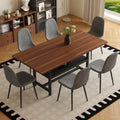 7 Piece Modern Dining Table Set 71X35.4 Inch Wood Grain Table With 6 Linen Cotton High