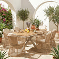 7 Piece Outdoor Dining Set With Pe Rattan Chairs Aluminum Frame Patio Furniture Set