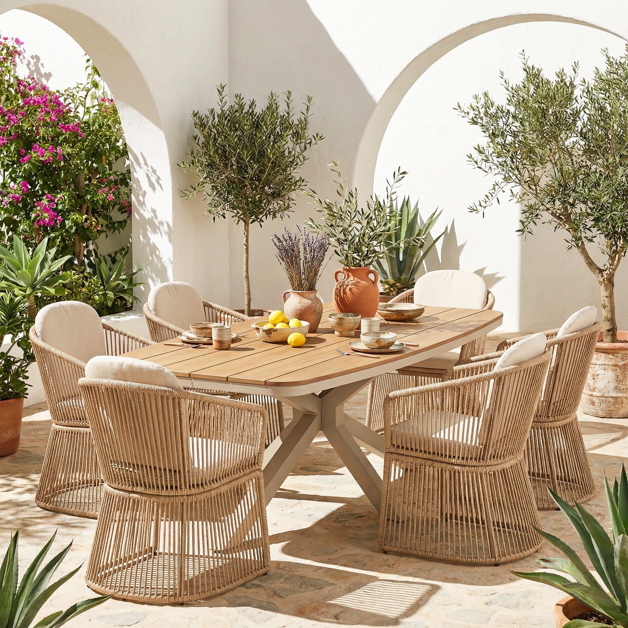 7 Piece Outdoor Dining Set With Pe Rattan Chairs Aluminum Frame Patio Furniture Set