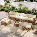 7 Piece Outdoor Patio Furniture Rattan Sectional Sofa Set With Thick Cushions And Pillows Freely Combined Conversation Sets