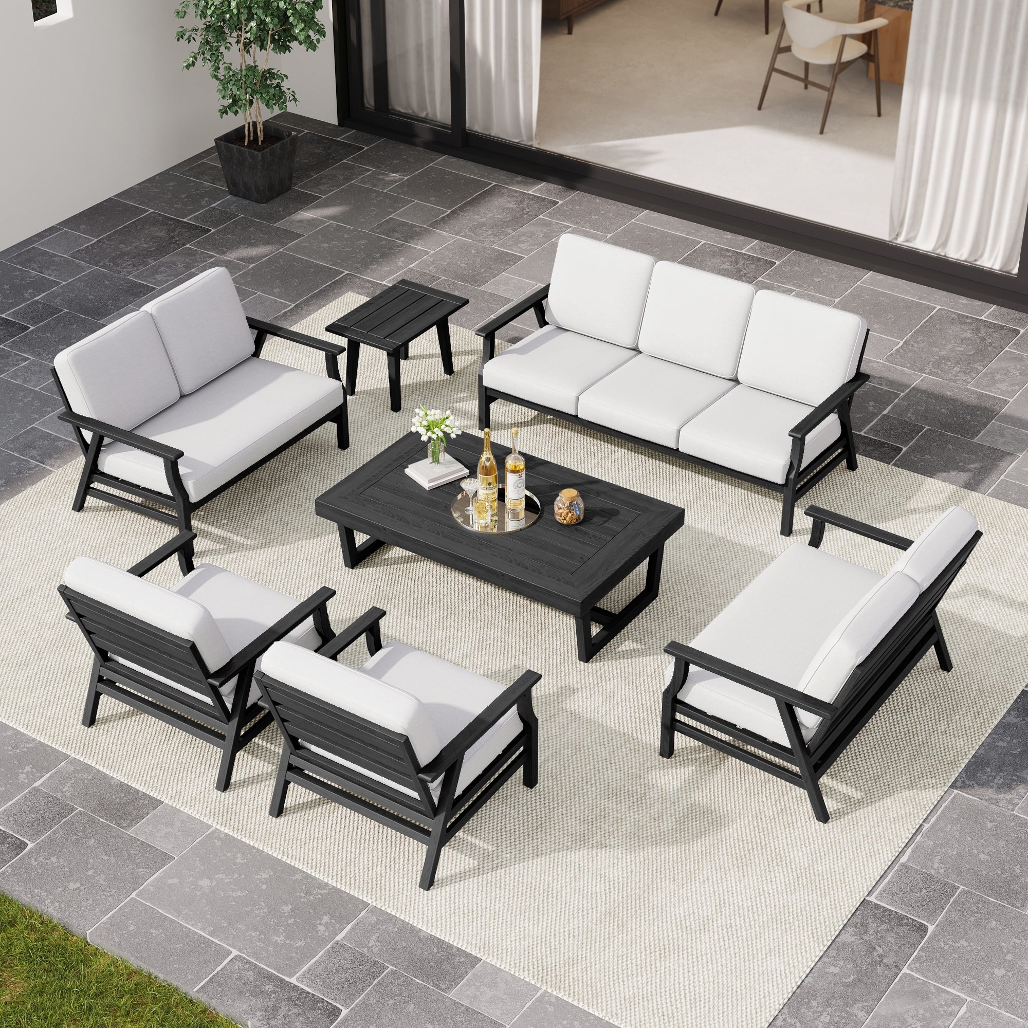 7 Piece Outdoor Patio Sofa Set Chair Set With Cushions And Coffee Table