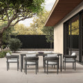 7 Piece Outdoor Patio Woven Dining Set With Gray Cushions