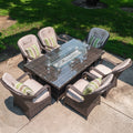Outdoor Wicker Rectangle Table With 6 Arm Chairs Patio Gas Fire Pit Set