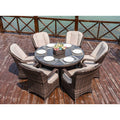 7 Piece Patio Wicker Round Dining Table Set With Cushions By Moda Furnishings