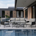 7 Piece Woven Rope Outdoor Iron Frame Patio Conversation Set