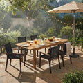 7 Pieces Acacia Wood Outdoor Dining Set S Modern 6 Chairs 1 Large Table