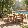 7 Pieces Acacia Wood Outdoor Dining Set With Cushions Modern 6 Chairs 1 Large Table