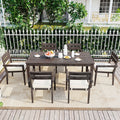 7 Pieces Acacia Wood Outdoor Dining Set With Cushions Modern 6 Chairs And 1 Large Table