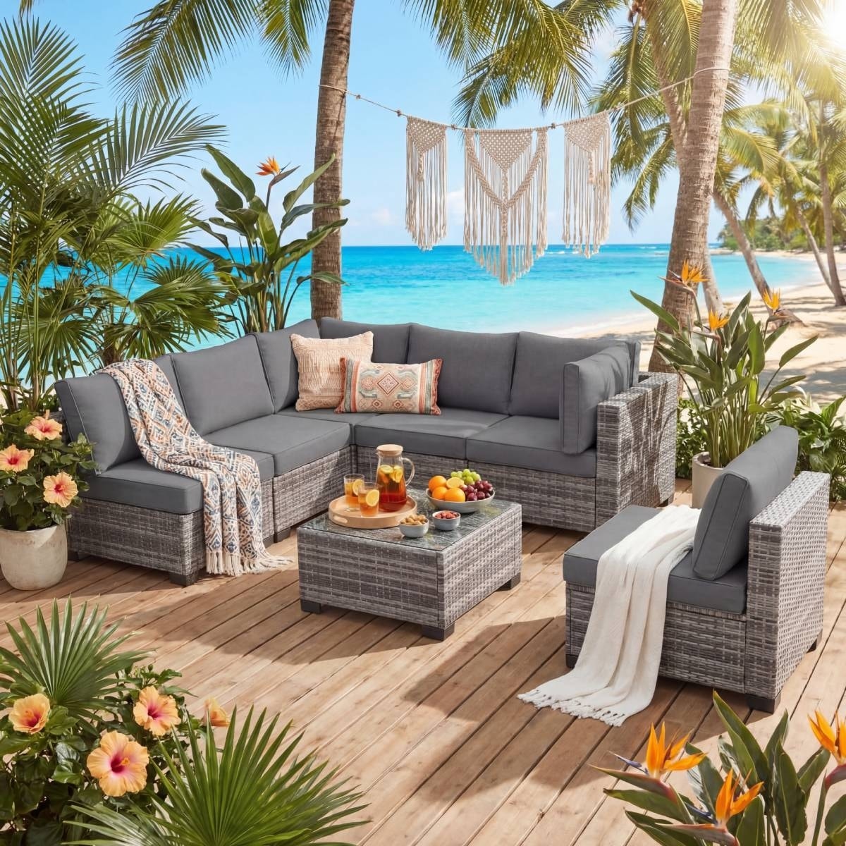 7 Pieces Outdoor Conversation Sets Patio Sectional Furniture Set Clearance