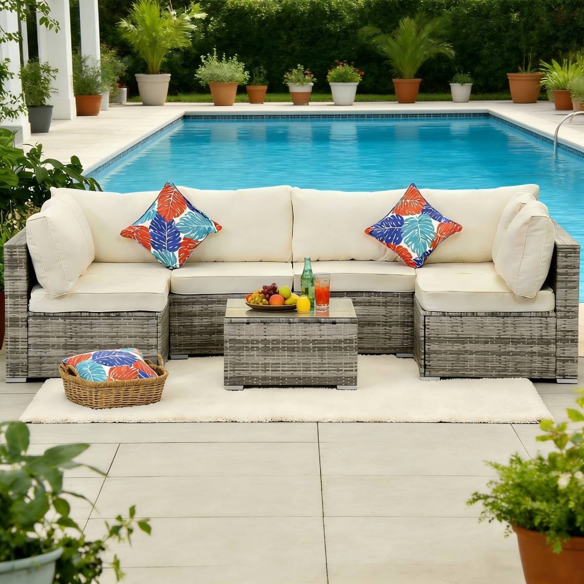 7 Pieces Outdoor Conversation Sets Patio Sectional Furniture Set Clearance