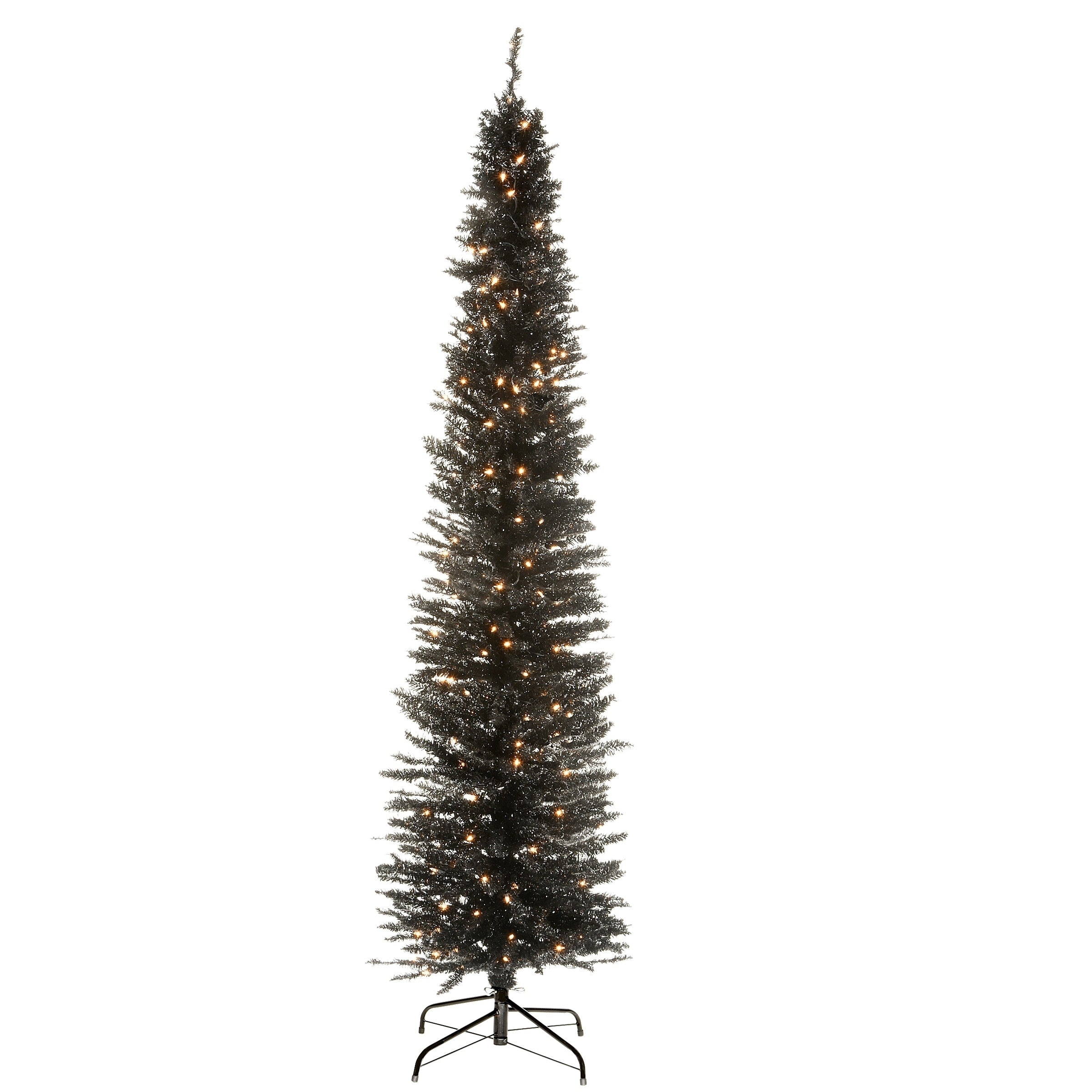 7 Ft. Black Tinsel Tree With Clear Lights