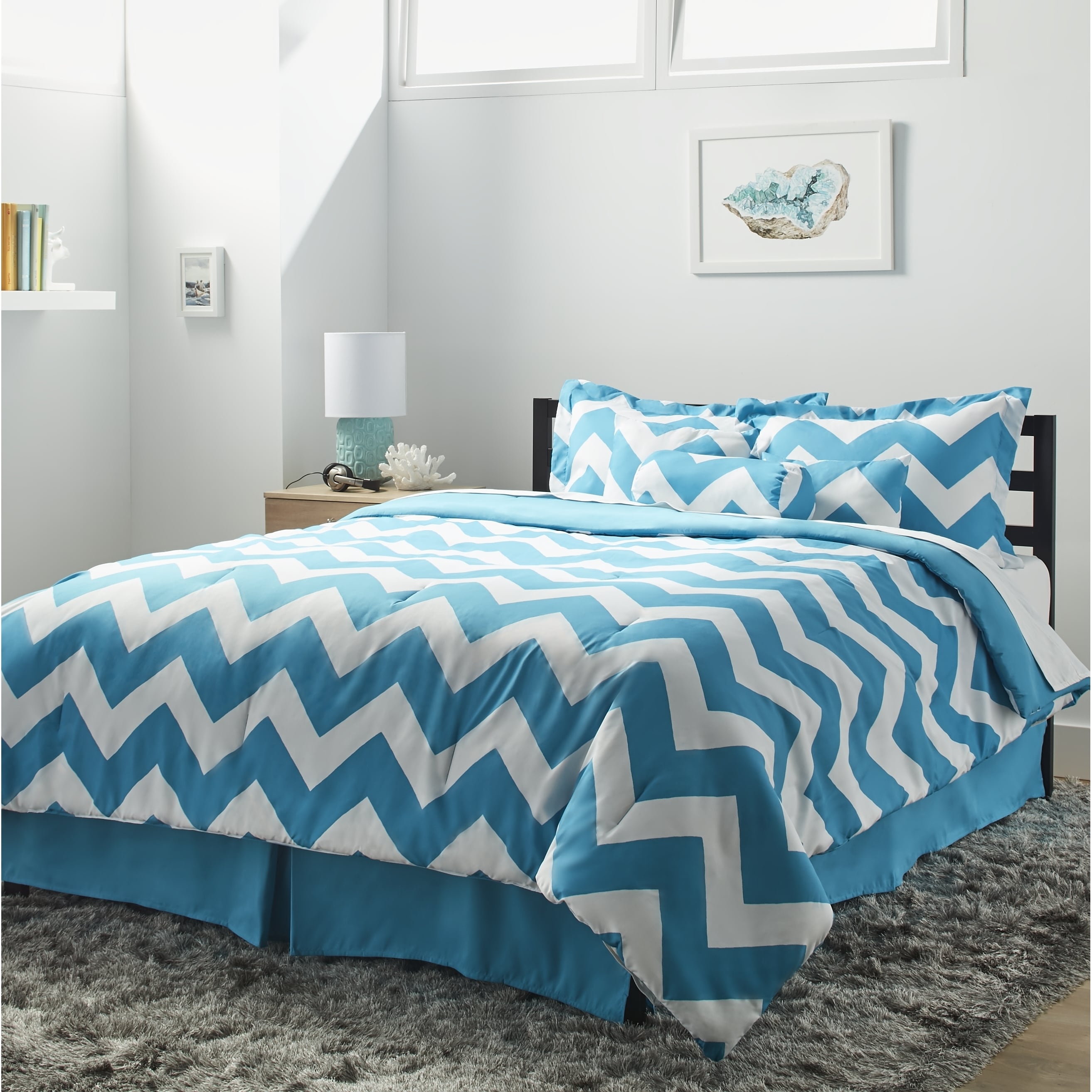 7 Piece Beige Chevron Comforter Set