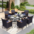 Phi Villa 7 Piece Outdoor Dining Sets 60 X38 Rectangular Dining Table With 1.57 Umbrella Hole And 6 Rattan Garden Chairs