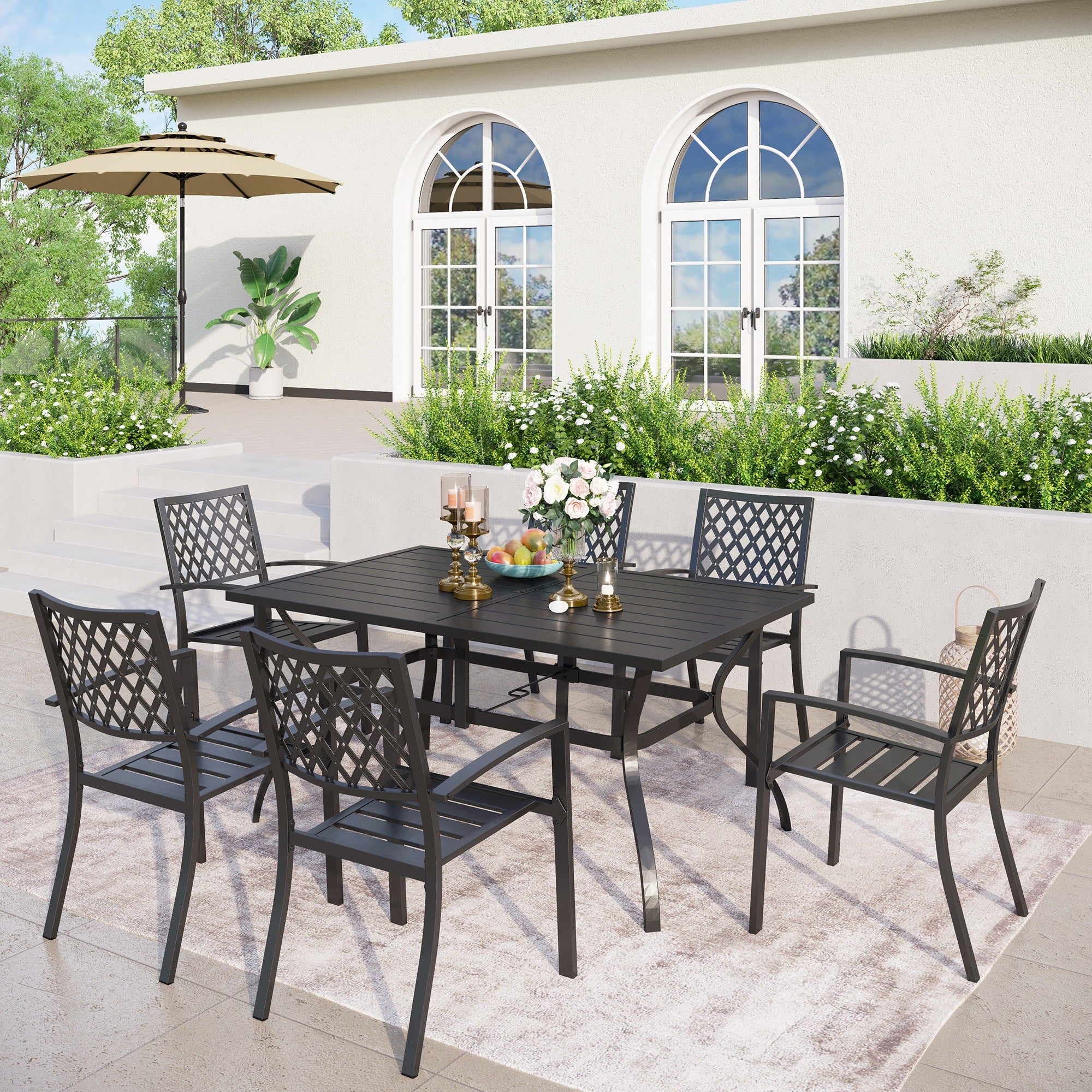 Phivilla 7 Piece Metal Outdoor Patio Dining Bistro Sets With Umbrella Hole