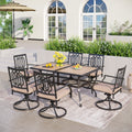 Mfstudio 7 Pcs Patio Dining Set Large Rectangular Wood Like Top Table With 6 Swivel Chairs