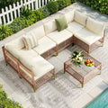 7 Piece Wicker Outdoor Boho Sectional Sofa Patio Conversation Set