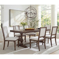 7 Pieces Farmhouse Dining Table Set For 6 74.8 Kitchen Table With Chairs Solid Wood Legs And Upholstered Back
