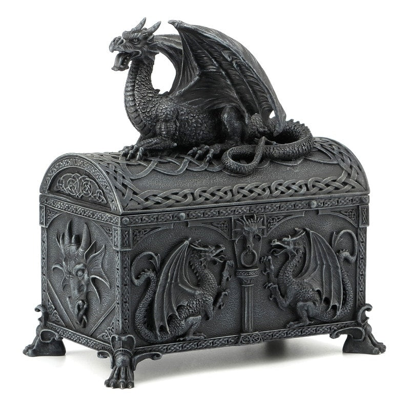 7.28 In H Dragon Chest Trinket Box Poly Resin