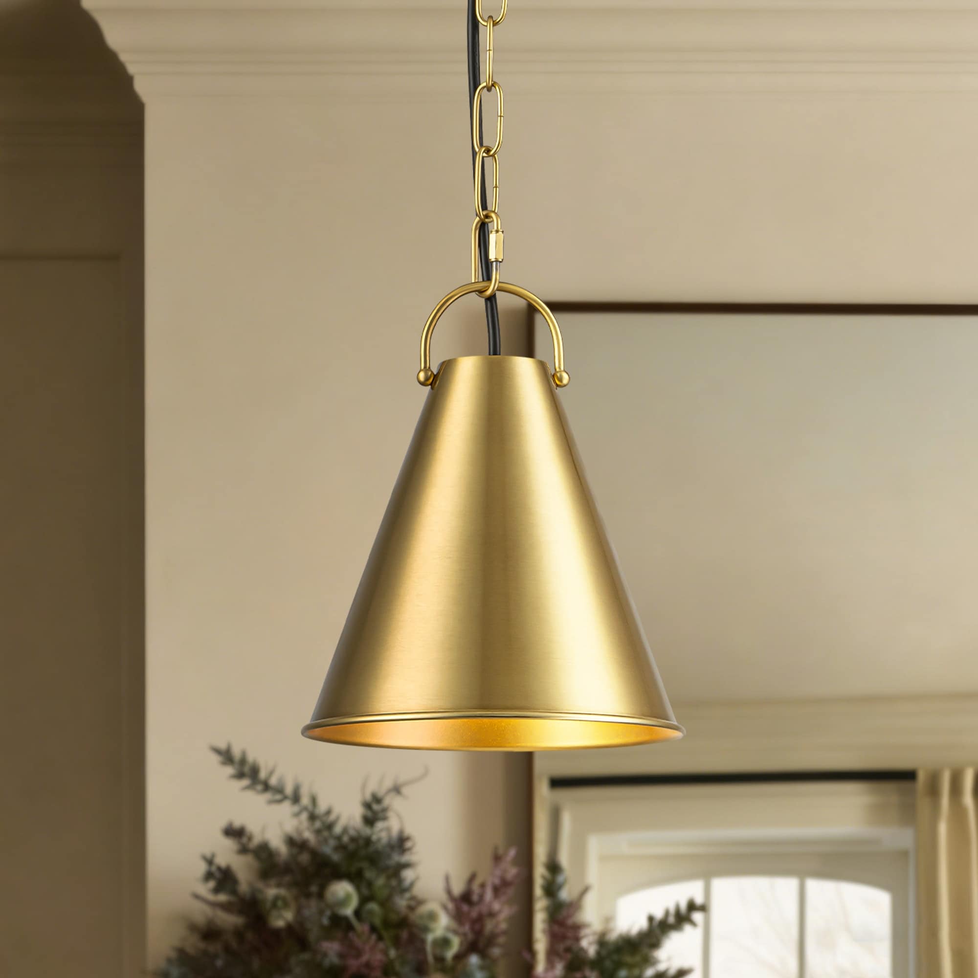 7.3 1 Light Retro Brass Finish Pendant Light With Cone Shade For Use In Bedroom Kicthen Island
