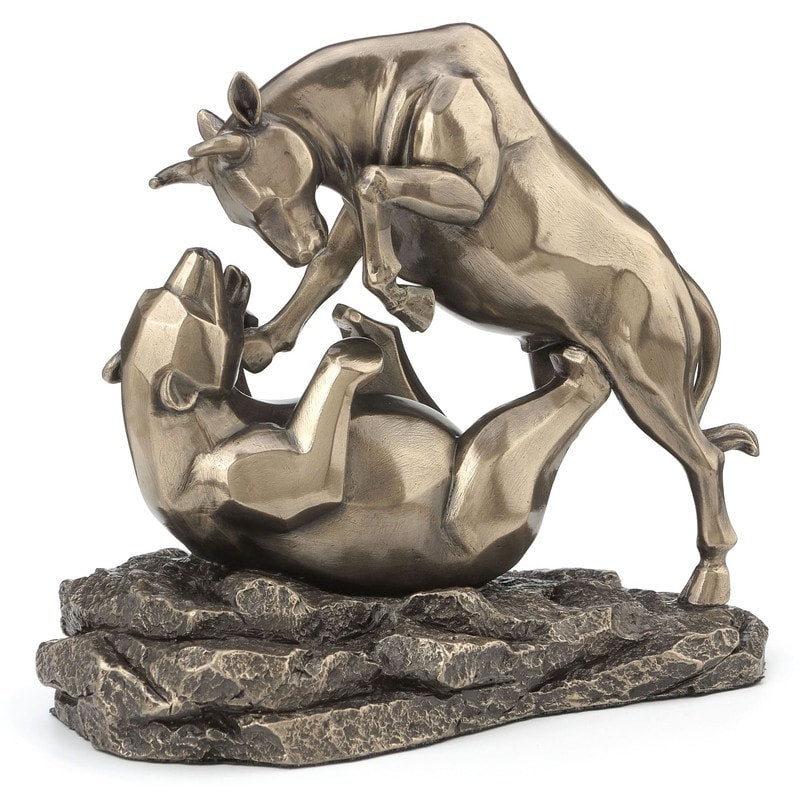 7.48 In L Stock Market Bull Bear Figurine Poly Resin