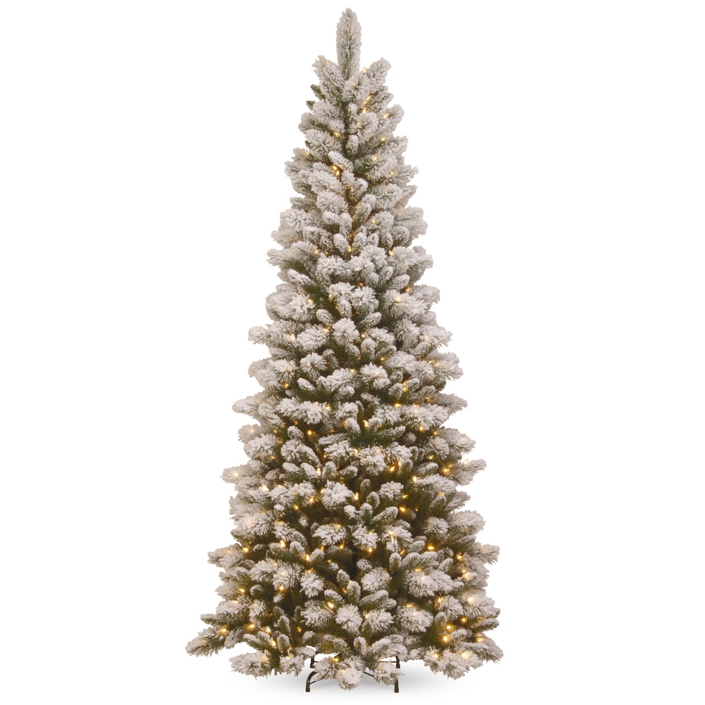 National Tree Company Snowy Westwood 7.5 Foot Slim Pine Tree With Clear Lights