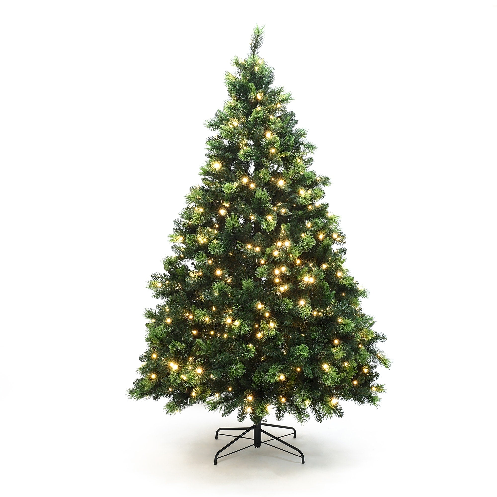 7.5Ft Pre Lit Green Full Artificial Pine Christmas Tree With Metal Stand 90 H X 52.8 Diameter