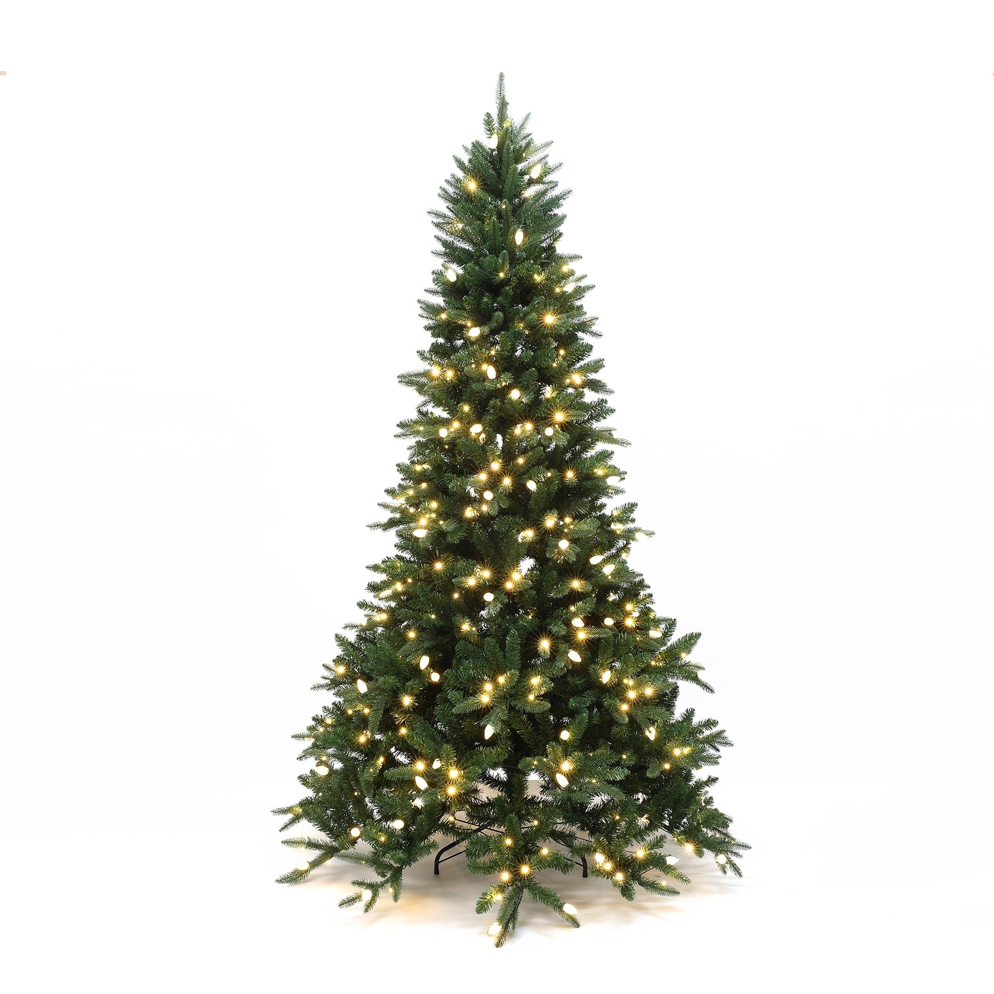 7.5Ft Pre Lit Green Slender Artificial Fir Christmas Tree With Metal Stand 90 H X 42 Diameter