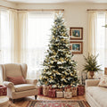 7.5Ft Pre Lit Lightly Flocked Artificial Christmas Tree With Pinecones Stand 90 H X 51.6 Diameter