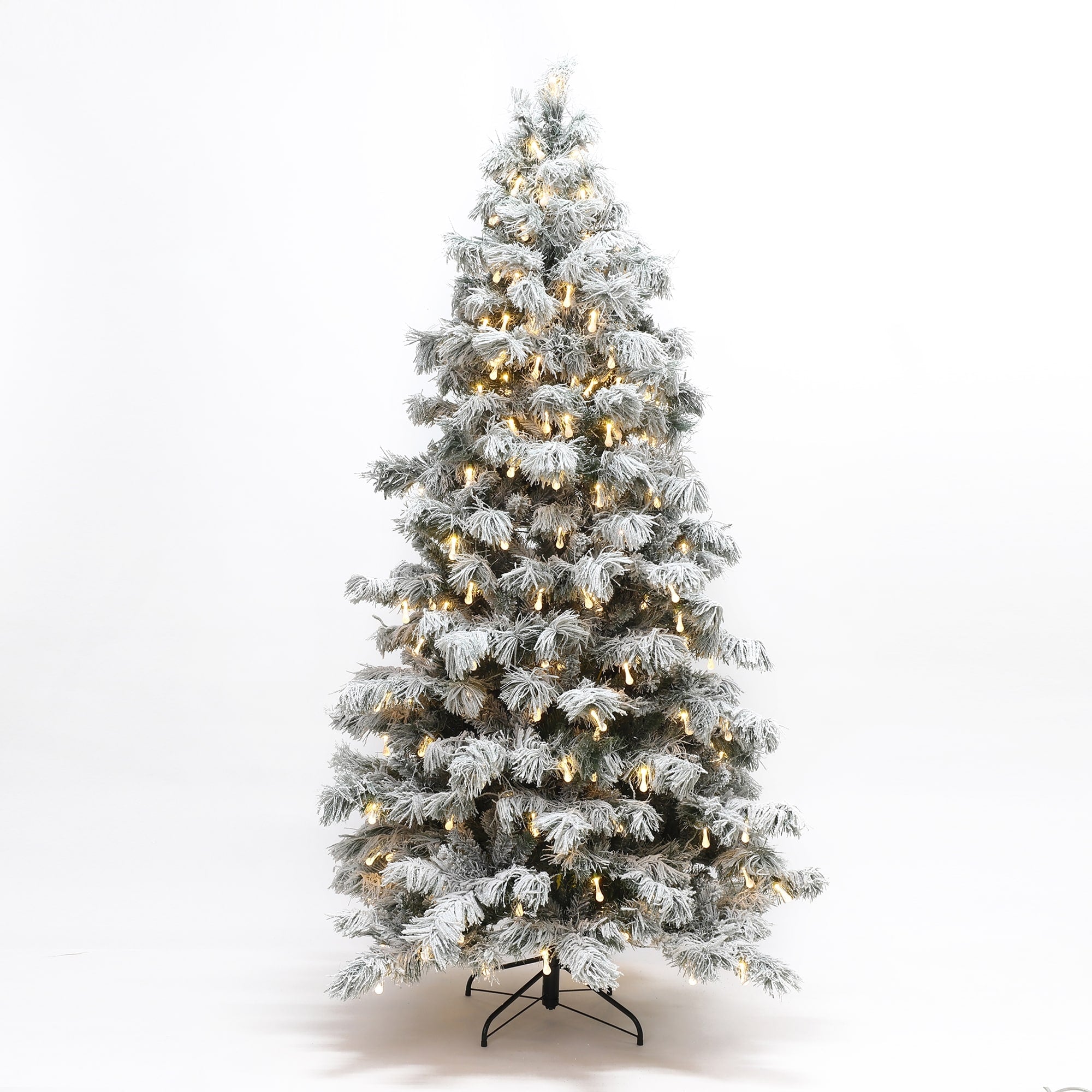 7.5Ft Pre Lit Snow Flocked Cedar Christmas Tree With Teardrop Led Lights 90 H X 50.4 Diameter
