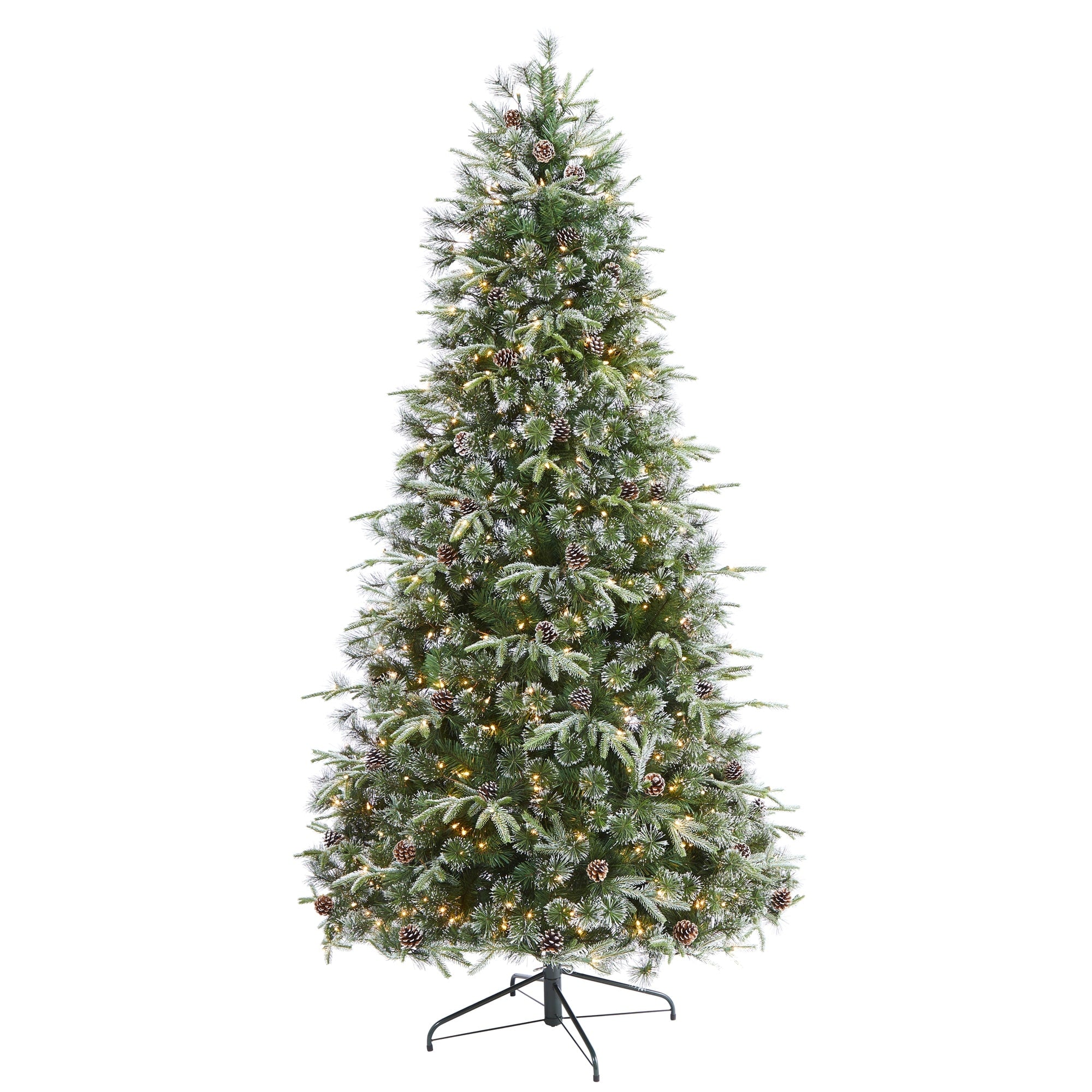 7.5 Snowed Tipped Clermont Pine Christmas Tree With 600 Clear Led Green