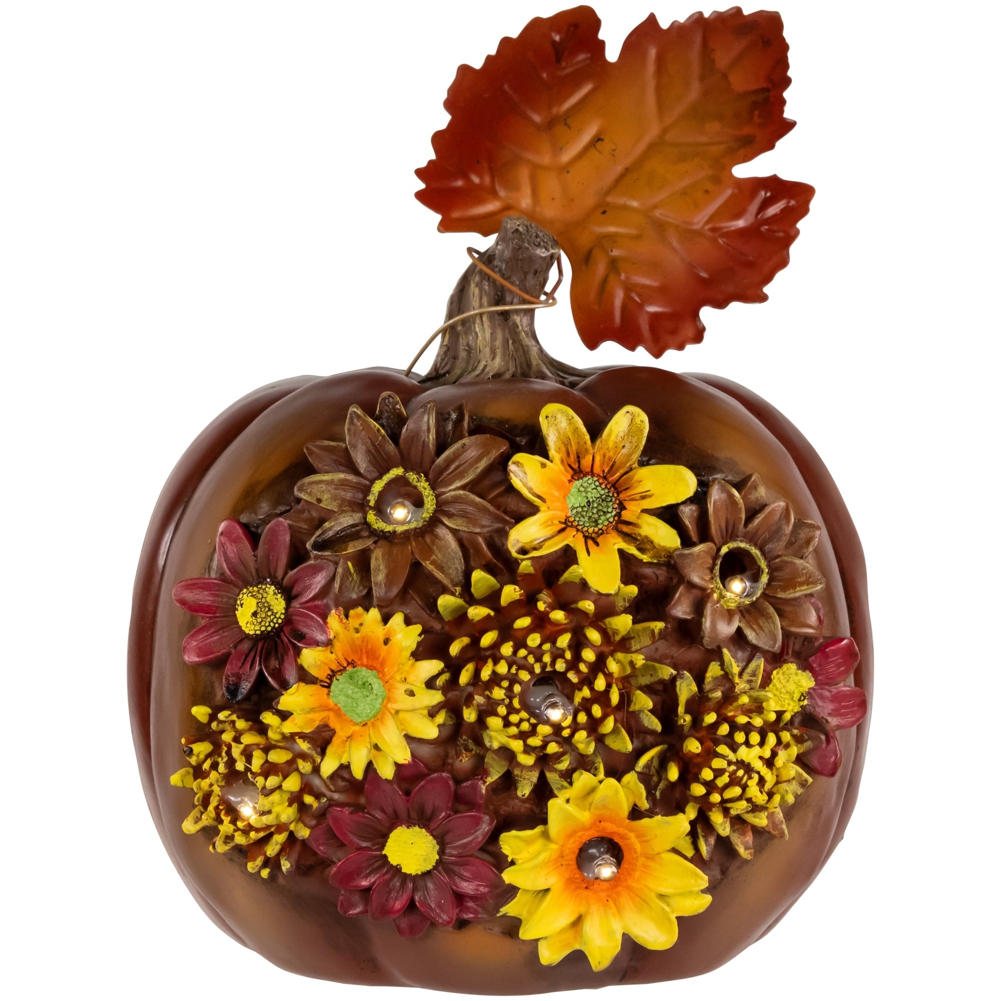 7.75 Led Lighted Solar Powered Floral Thanksgiving Table Top Pumpkin