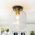 7.9 Modern Antique Brass Matte Black Finish Flush Mount Ceiling Light With Winter Melon Shaped Glass Shade For Hallways