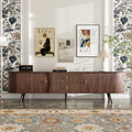 70 Inch Mid Century Modern Tv Stand With Tambour Doors And Fluted Drawers