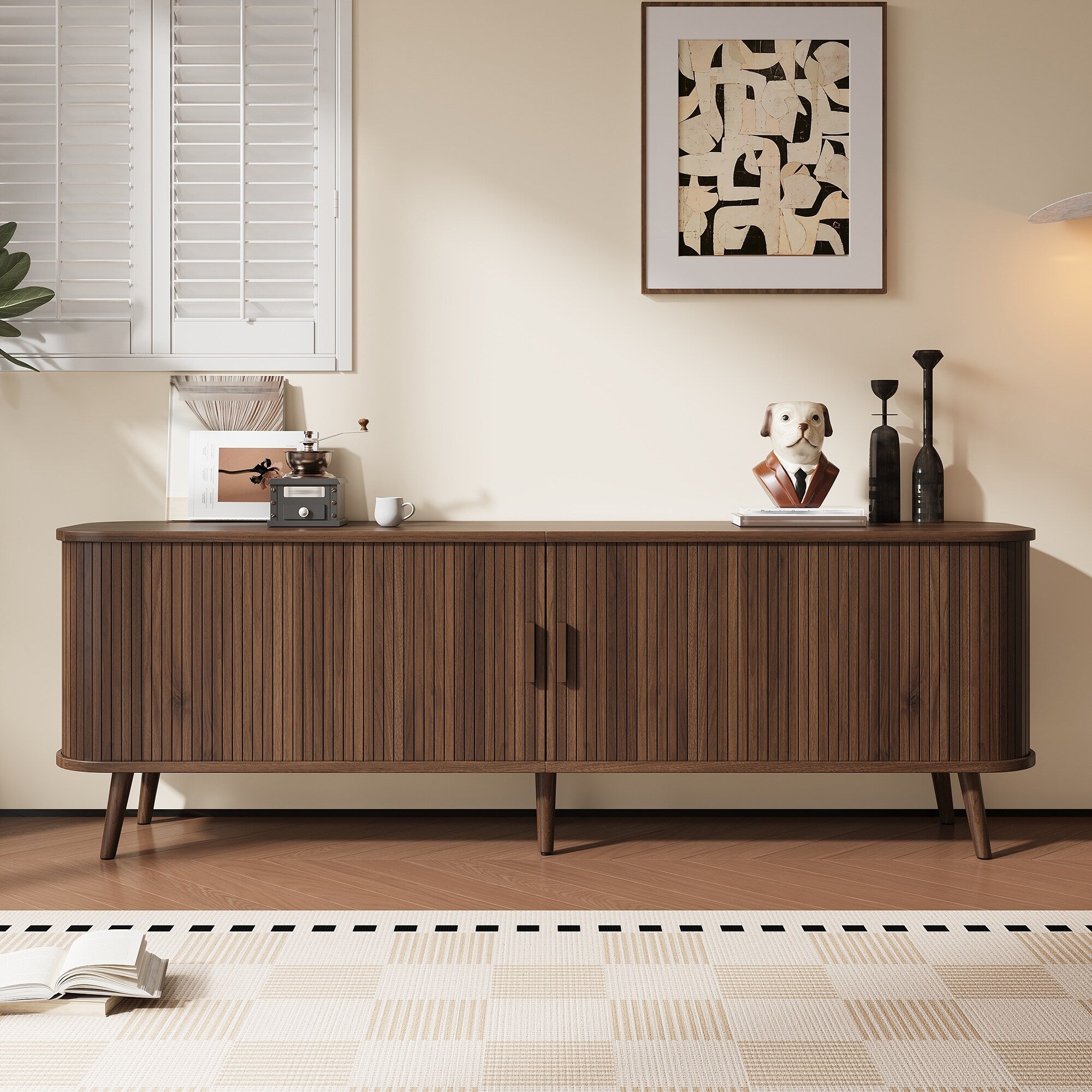 70 Inch Modern Tv Stand For Tvs Up To 80 Inches With Ample Storage And Solid Wood Legs
