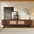 70 Inch Tv Stand With Rattan Doors And 4 Drawers For 80 Inch Tvs
