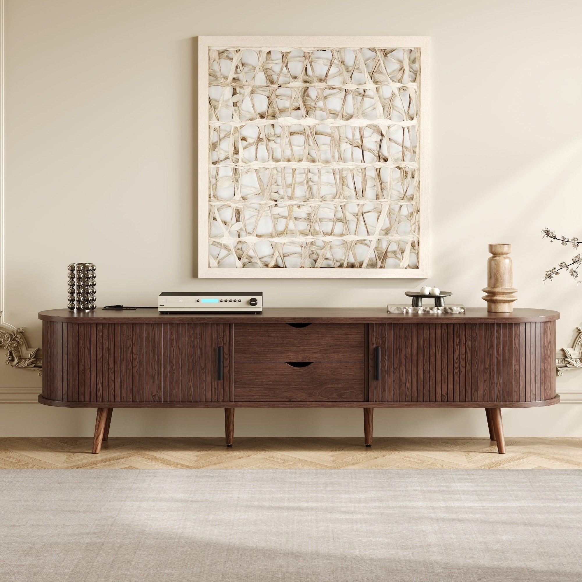 70 Inch Tv Stand With Storage Drawers And Integrated Power Panel