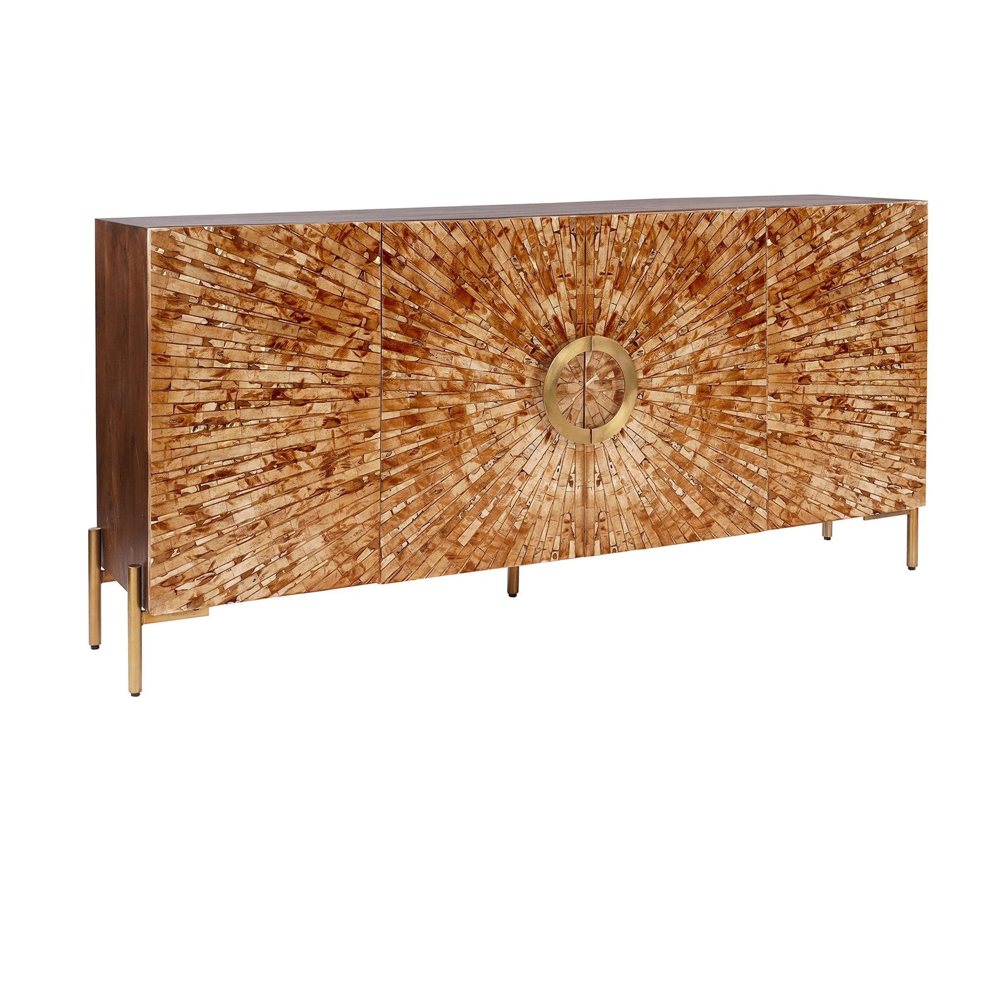 70 In. Brown Solid Wood 4 Door Media Credenza_Sideboard