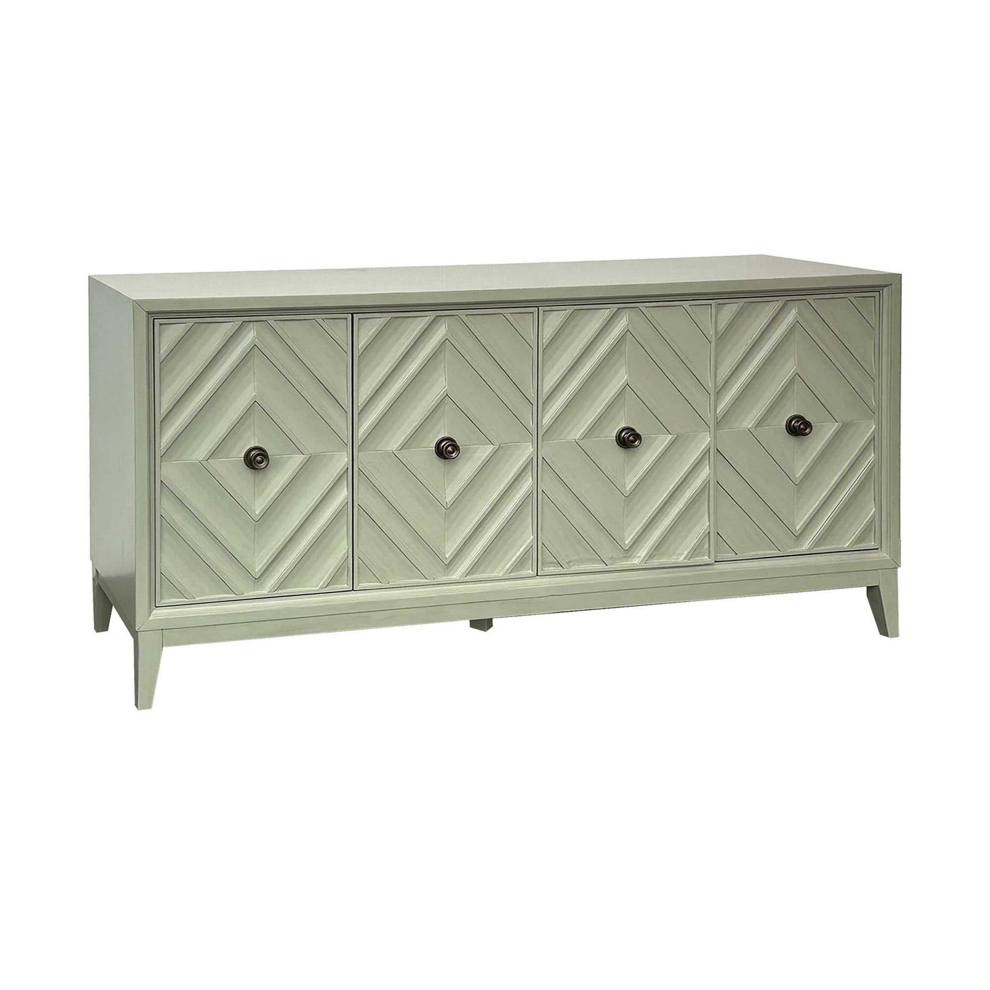70 In. Green Solid Wood 4 Door Media Credenza_Sideboard