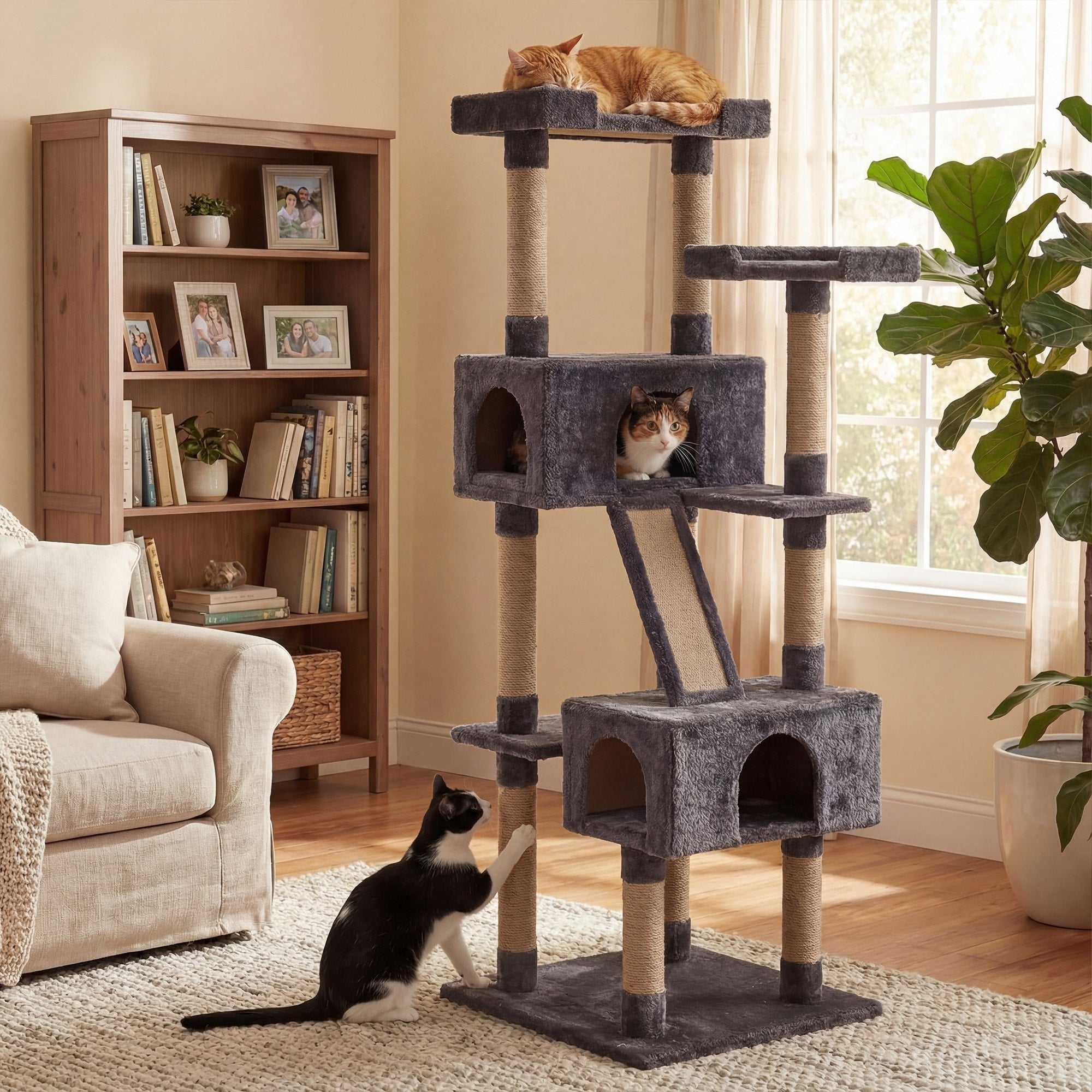 70 Inch Large Cat Tree 5 Level Cat Tower With 2 Condos Sisal Scratching Posts Extended Perch Plush Platforms For Play Sleep