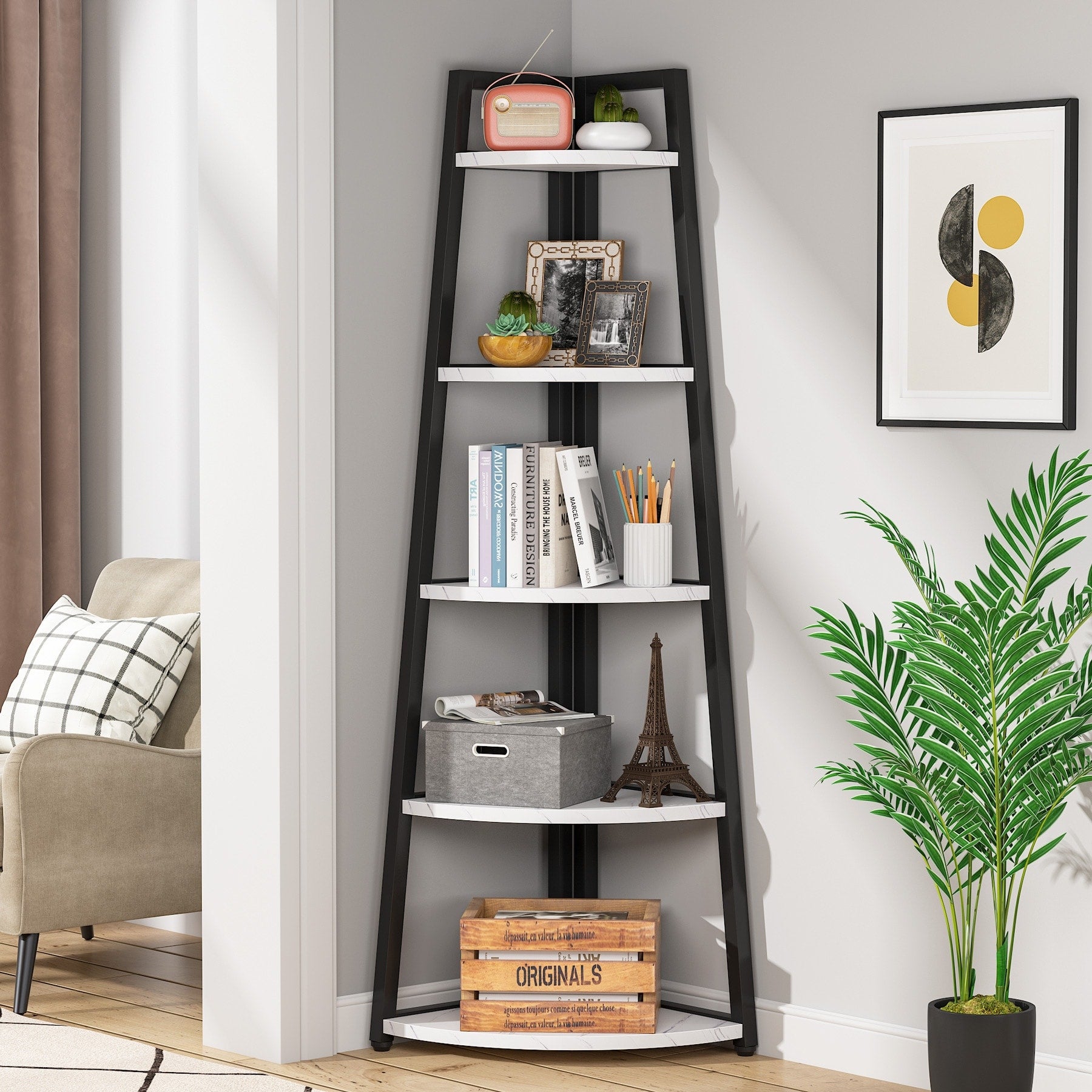 70 Inches Corner Shelf Ladder Shelf
