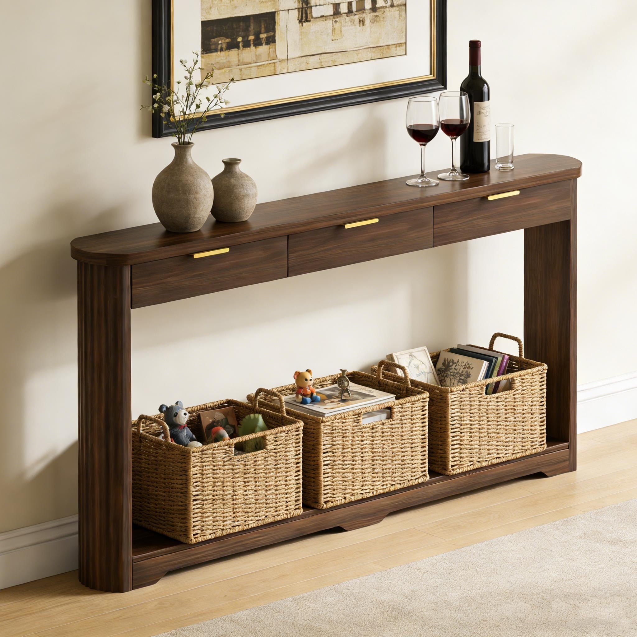 70.1 Wavy Patterned Storage Table With Drawers A Slim Wooden Side Table That Can Be Placed Behind A Sofa