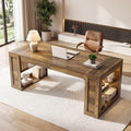 70.8 Inch Executive Desk Large Wooden Computer Desk With Open Side Storage Shelves Sturdy Home Office Desk For Work Study