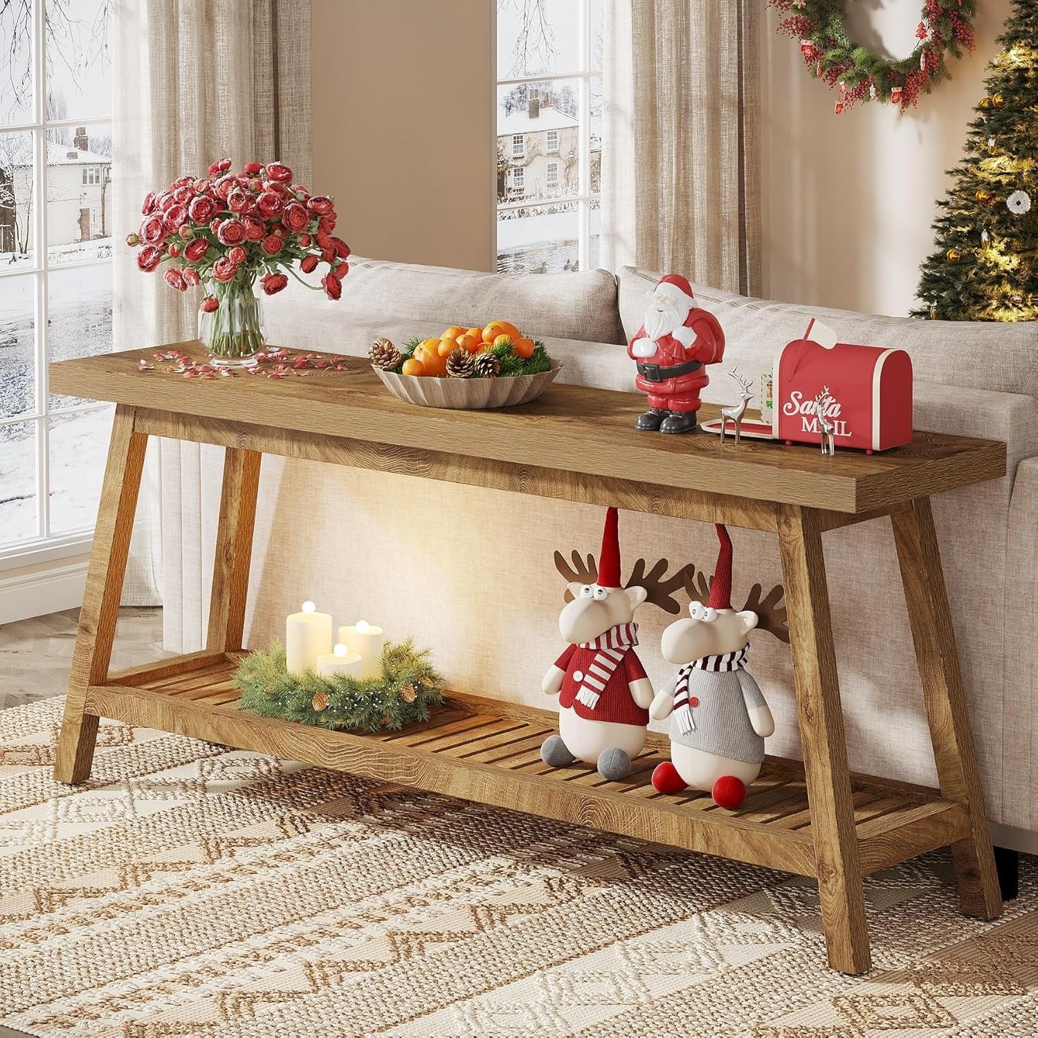 70.86 Inch Console Table For Entyrway Farmhouse 2 Tier Entry Entrance Table Narrow Long Sofa Table Behind Couch