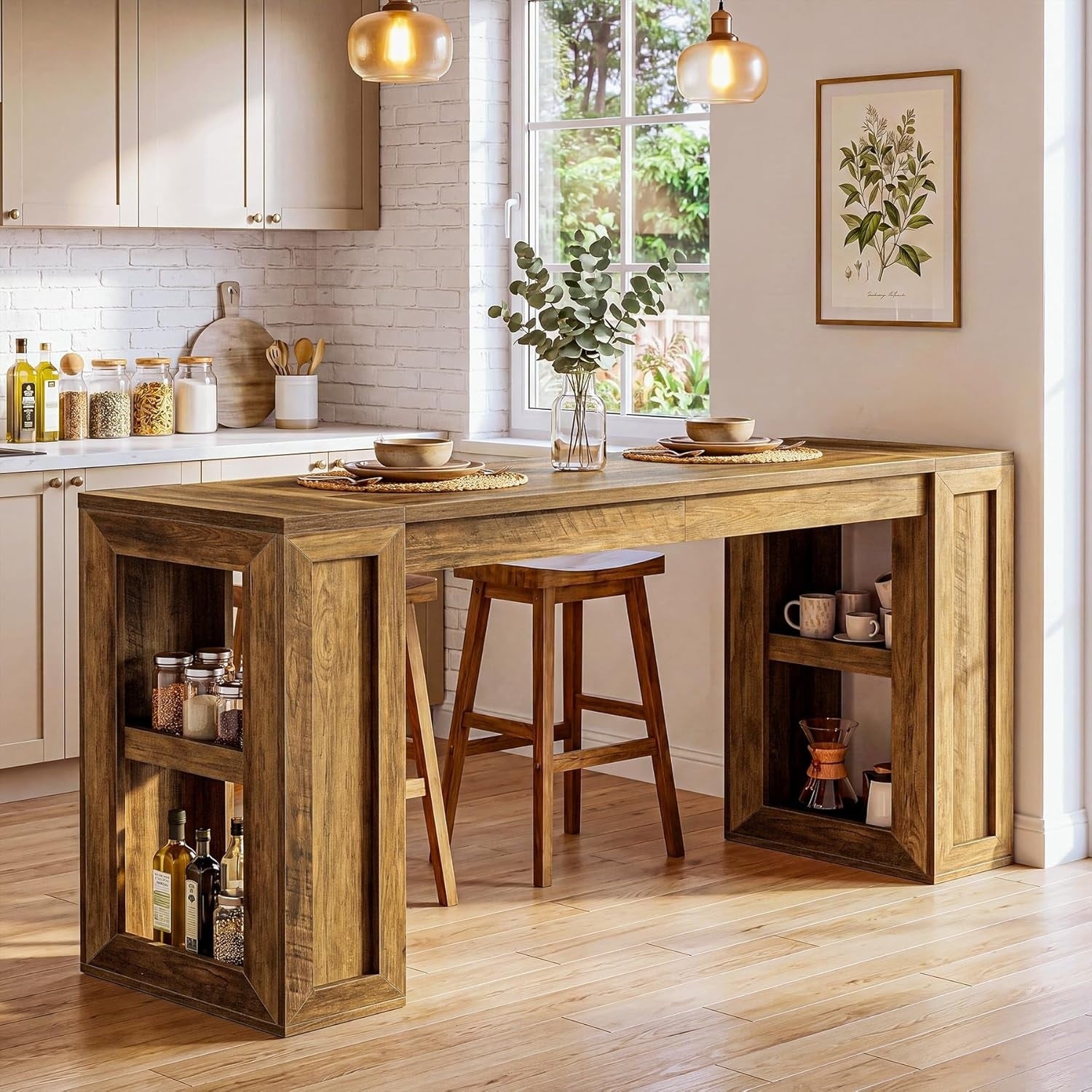 70.87 Inch Extra Long Bar Table With Open Storage Shelves