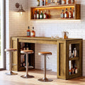 70.87 Inch Long Bar Height Table Rectangular High Top Pub Table With Storage Shelves 70.87 L X 19.69 W X 37.4 H