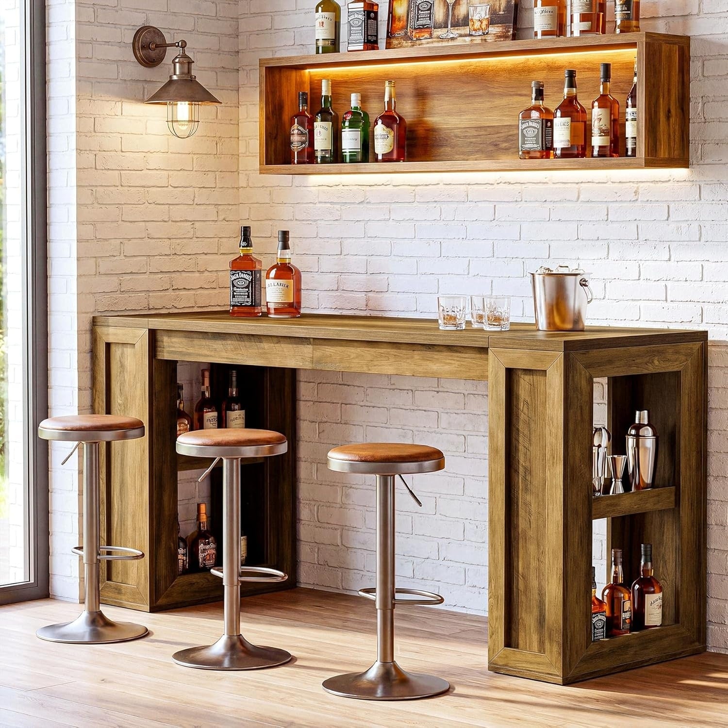 70.87 Inch Long Bar Height Table Rectangular High Top Pub Table With Storage Shelves 70.87 L X 19.69 W X 37.4 H