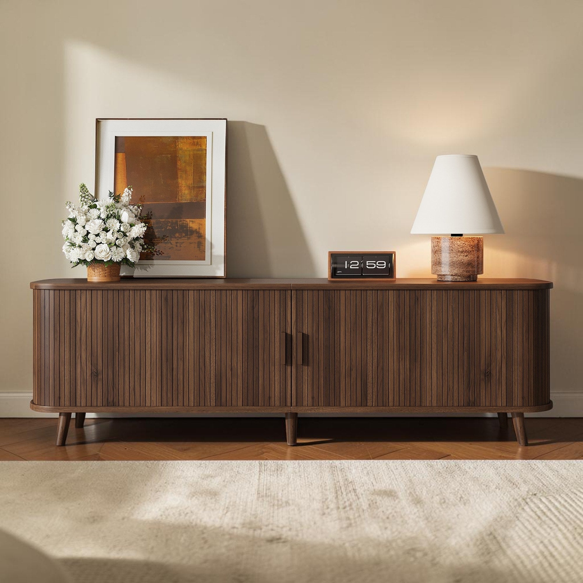 70.87 Modern Tv Stand With Storage Cabinets And Solid Wood Legs For Tvs Up To 80 Inches