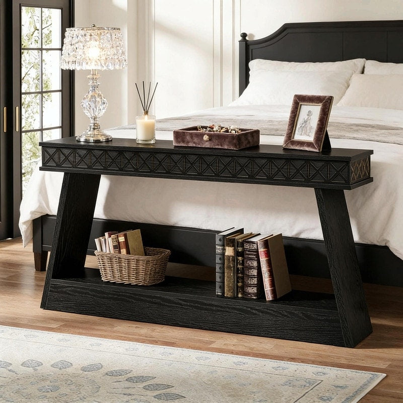 70.87 Rustic Farmhouse Sofa Table With Two Tiers And Open Shelves