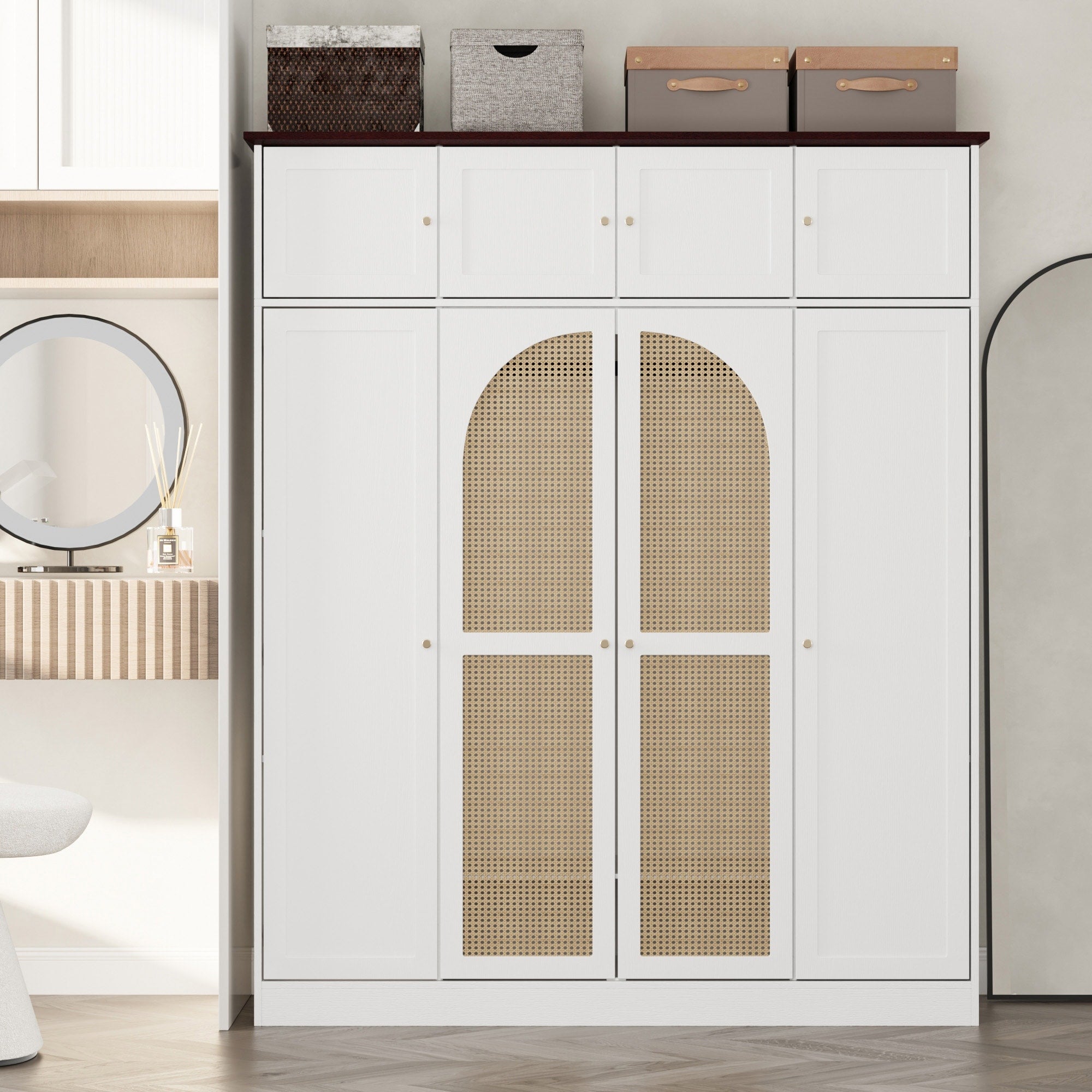 70.87 Tall 8 Door Large Capacity Armoire Wardrobe Closet With Hanging Rod Adjustable Shelves